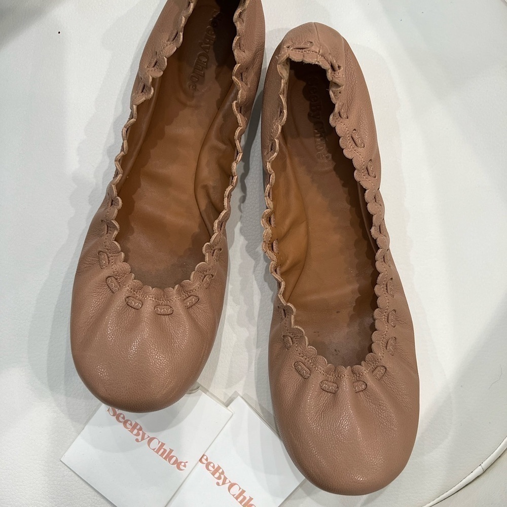 SEE BY CHLOE JANE SCALLOPED BALLET FLAT NUDE Size 40 - Picture 2 of 13